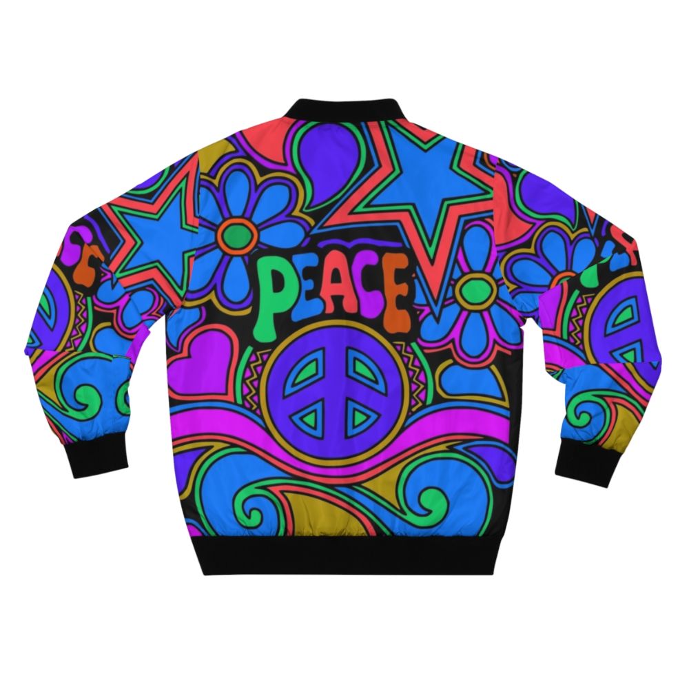 Colorful flower and peace design hippie bomber jacket - Back