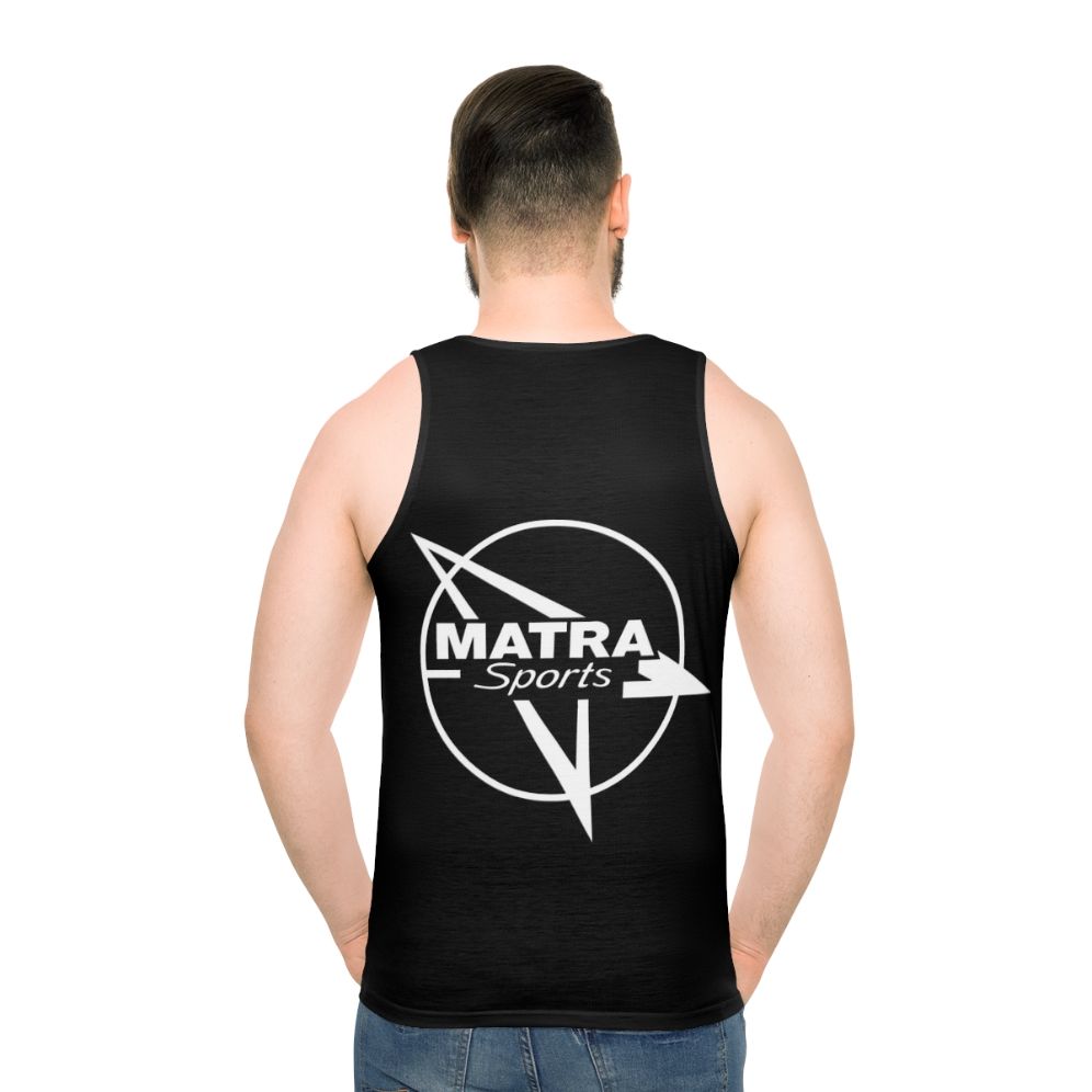 Vintage Matra Sports Car Emblem White Unisex Tank Top - men back