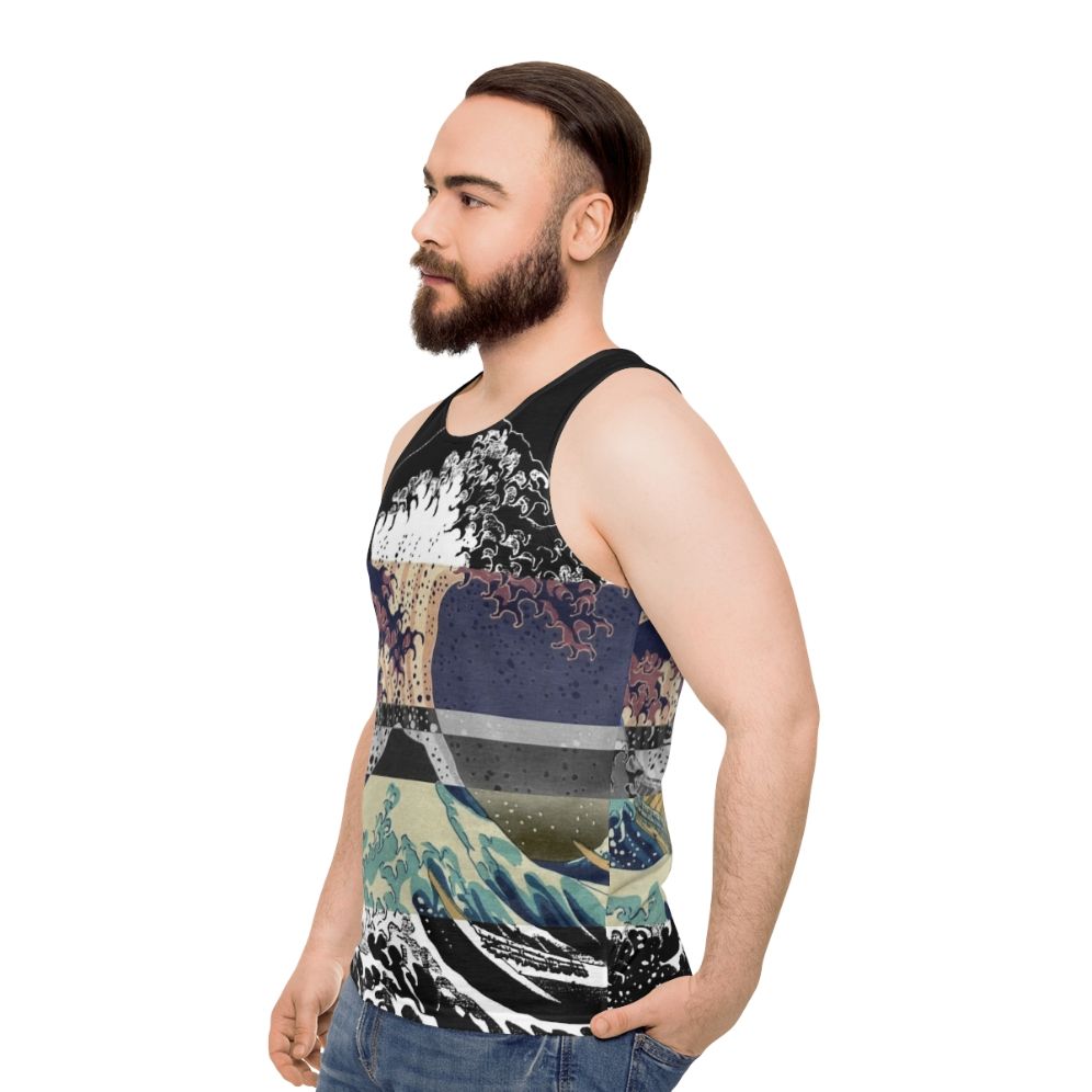 Unisex tank top featuring Hokusai's famous Great Wave print - men side