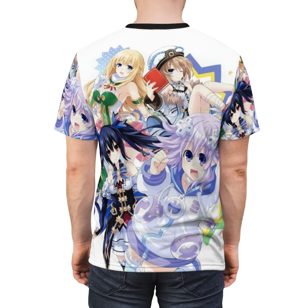 Colorful t-shirt featuring the beloved Neptunia CPU characters from the popular anime and manga series. - men back