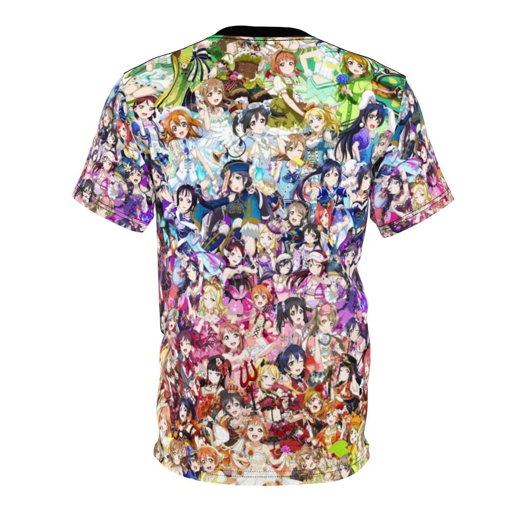 Colorful and eye-catching t-shirt featuring a vibrant rainbow gradient design with the iconic Love Live and Aqours characters. - Back