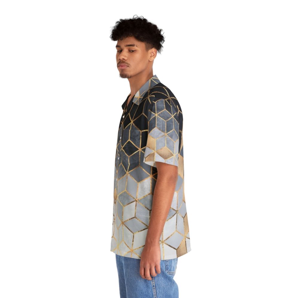 Soft blue gradient cubes geometric pattern Hawaiian shirt - People Left