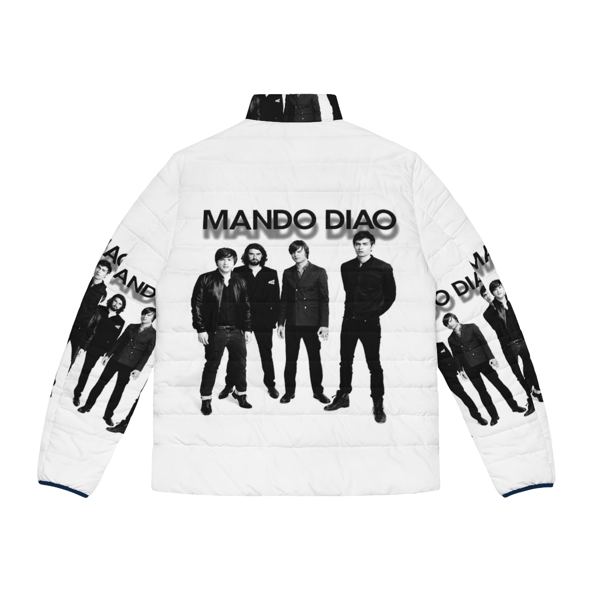 Mando Diao punk rock puffer jacket with band logo and comic book graphics - Back