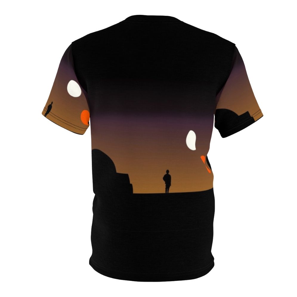 Double sunset graphic on a navy blue t-shirt, inspired by sci-fi movies - Back