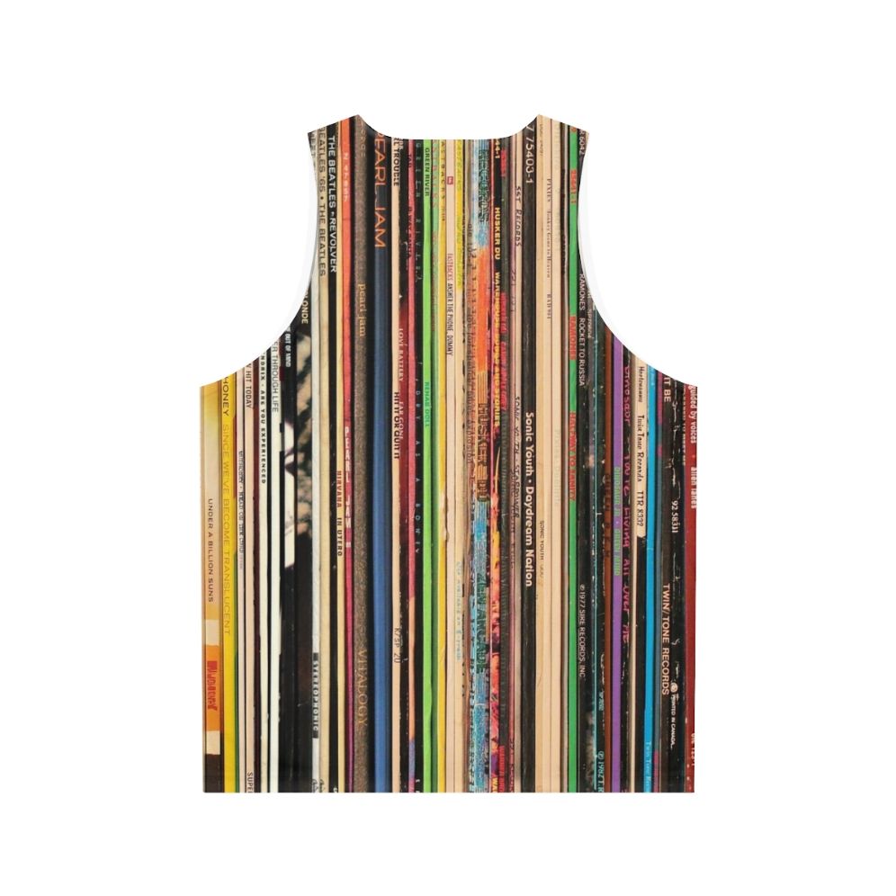 Unisex record collector tank top featuring vinyl records and turntable - Back