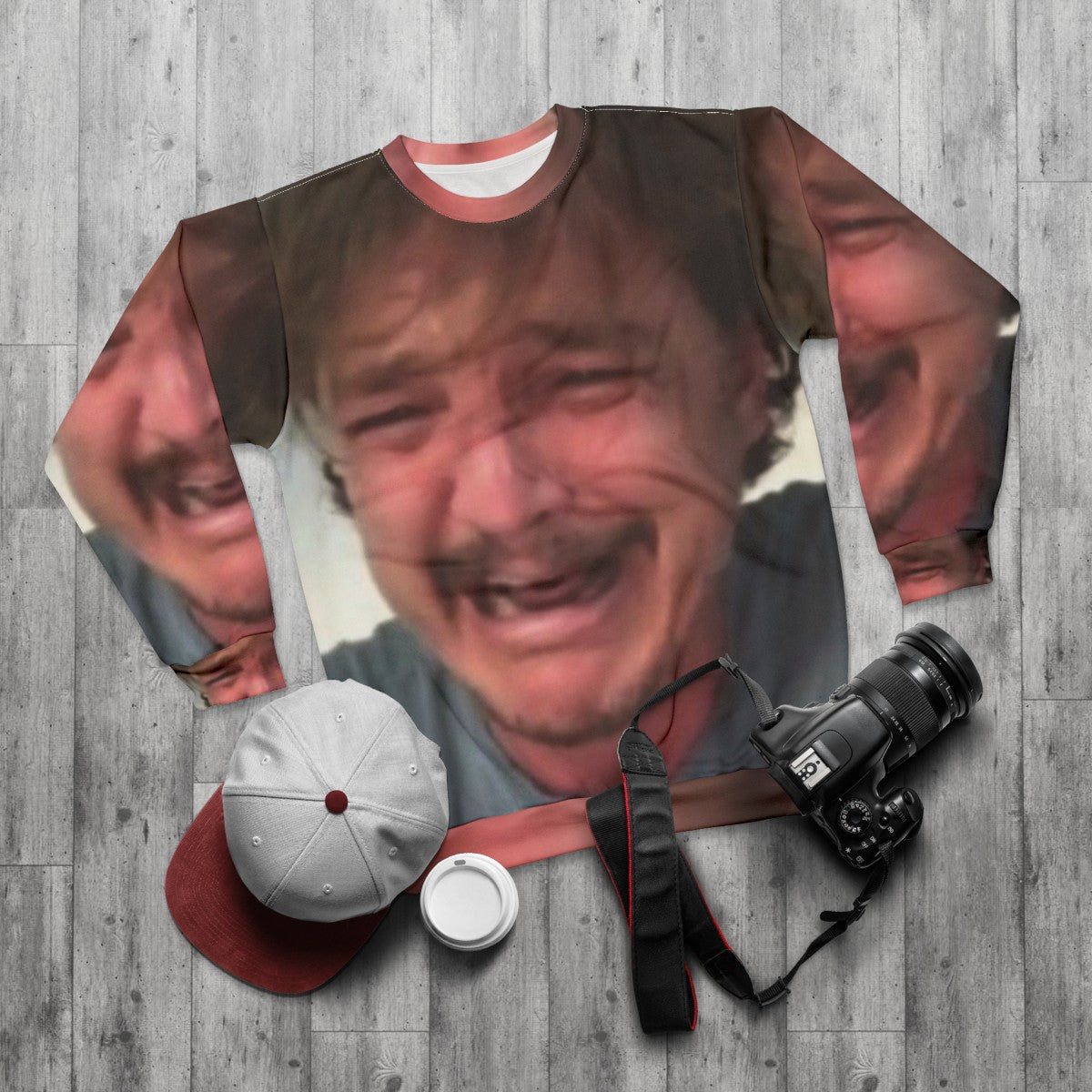 Pedro Pascal Crying Meme Sweatshirt - flat lay