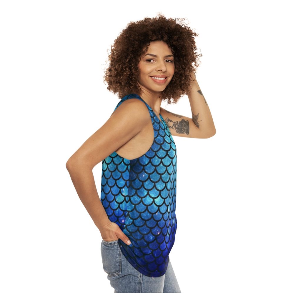 Mermaid-themed unisex tank top with galaxy print and ocean design - women side