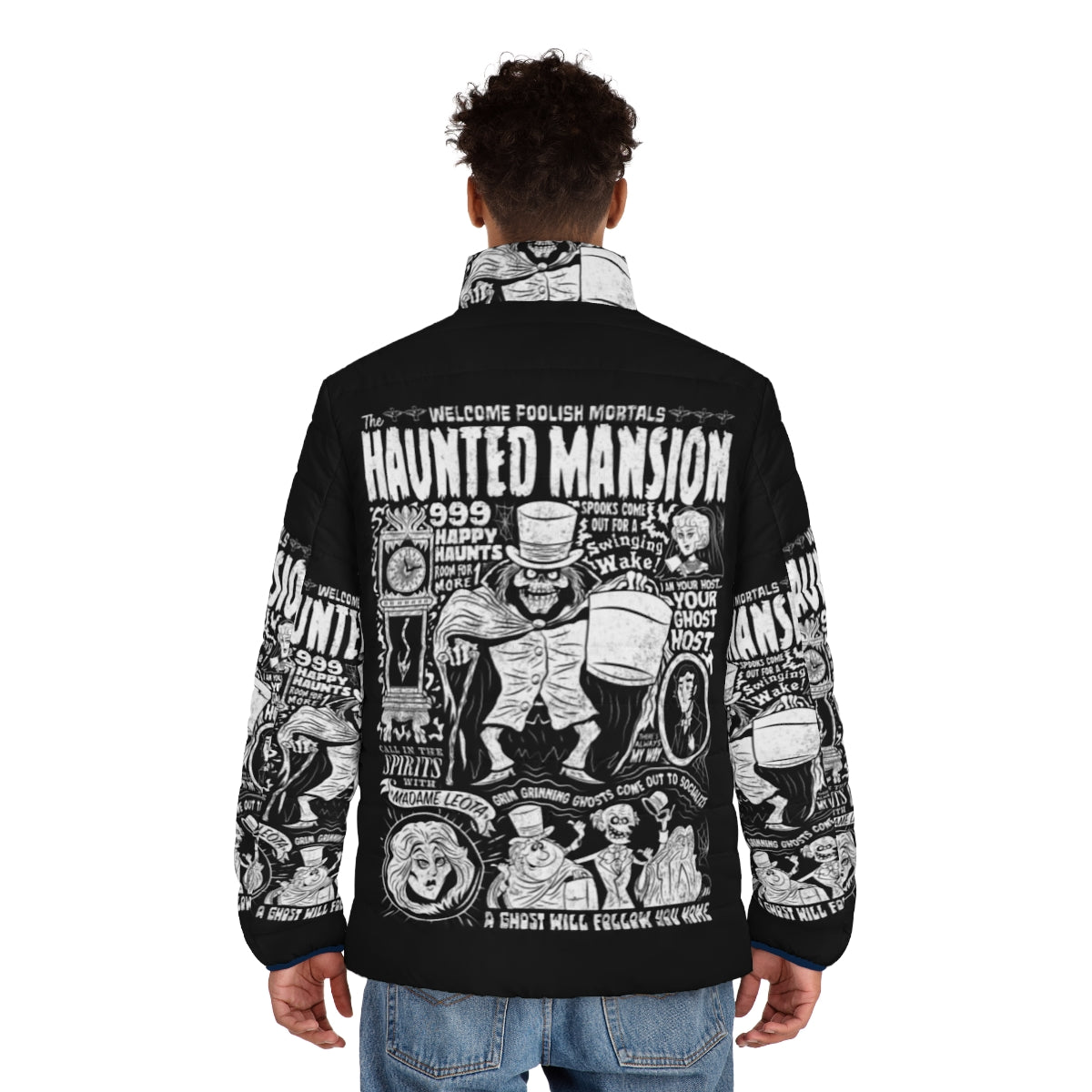 Haunted Mansion Spookshow Puffer Jacket - Halloween Gothic Outerwear with Focus Keyword - men back