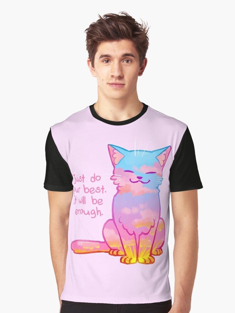 Sunset cat graphic t-shirt with positive affirmation - Men