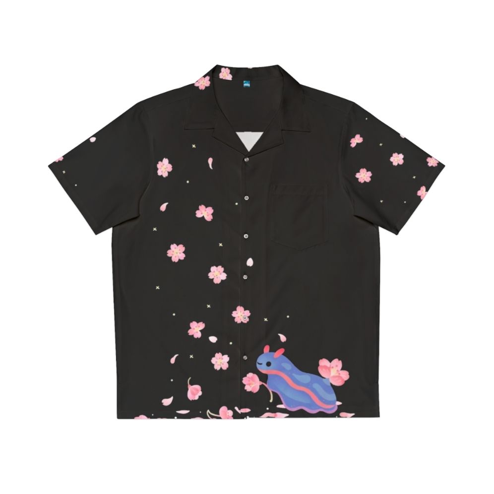 Cherry blossom Hawaiian shirt with vibrant sea slug or nudibranch design