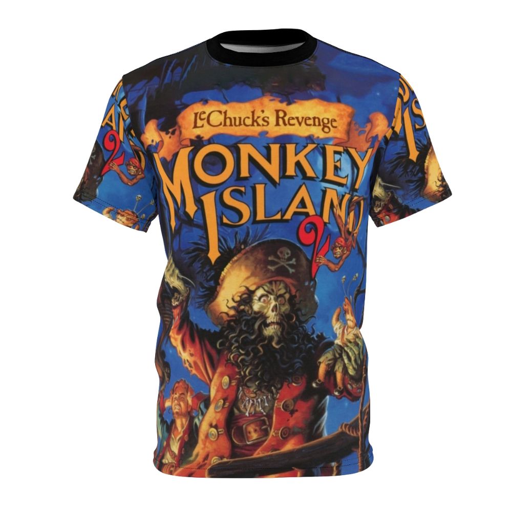 Retro video game t-shirt featuring Guybrush Threepwood and the Three-Headed Monkey from Monkey Island 2: Lechuck's Revenge