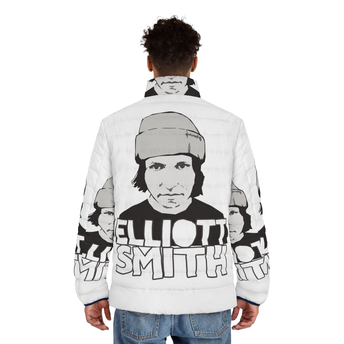 Elliott Smith Puffer Jacket featuring the iconic singer-songwriter's name and image - men back