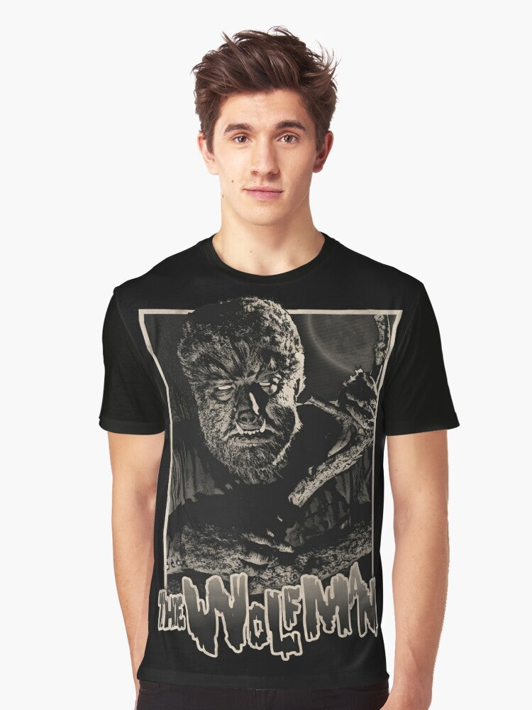 Vintage-style graphic t-shirt featuring the iconic Wolfman character, a classic monster from horror movies. - Men