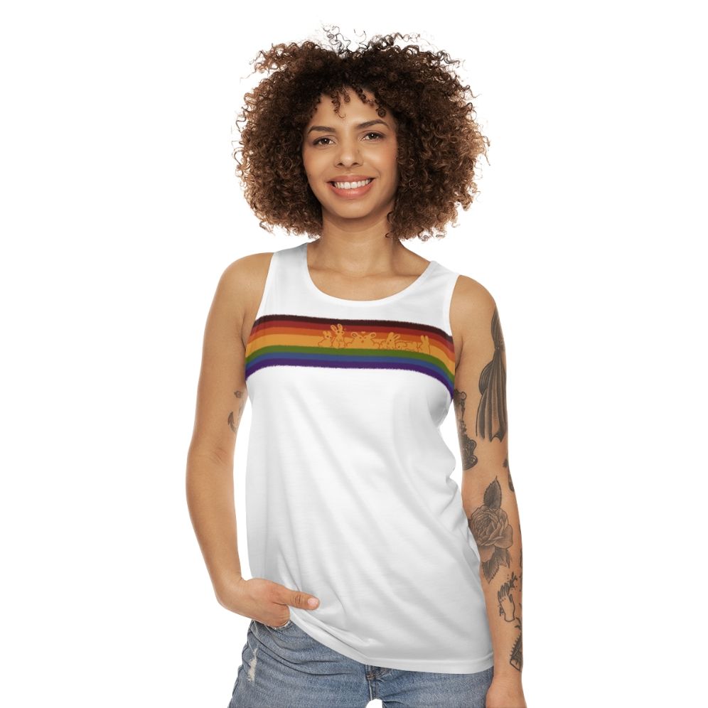 Colorful gay pride rabbits on a unisex tank top - women