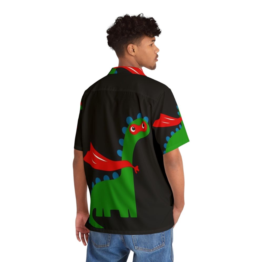 Dinosaur Superhero Hawaiian Shirt with Bold Graphics and Vibrant Colors - People Back