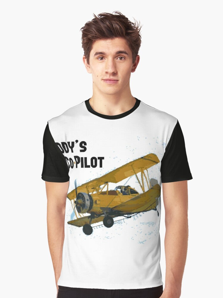 Bi-plane graphic t-shirt with "Daddy's Co-Pilot" text - Men