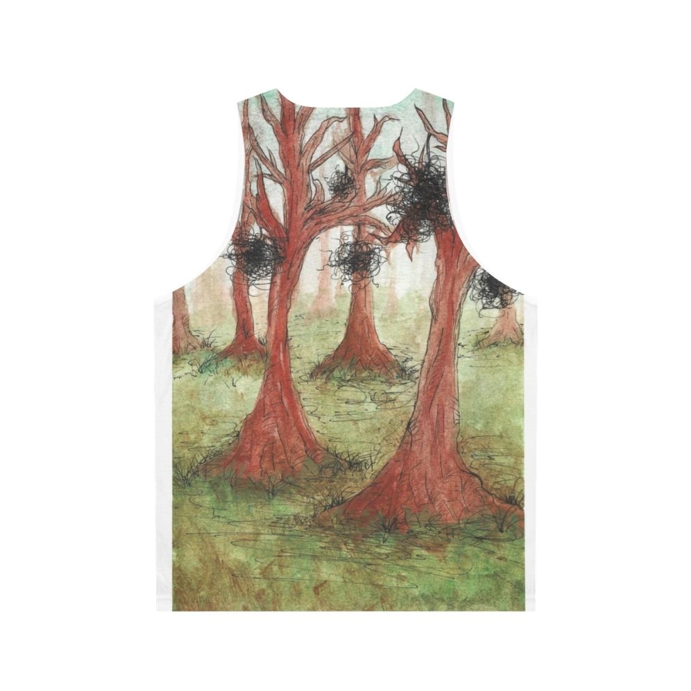 Whimsical abstract watercolor forest landscape unisex tank top - Back