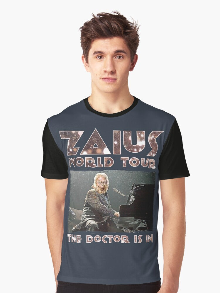 Graphic t-shirt featuring Dr. Zaius from Planet of the Apes on a world tour parody design - Men