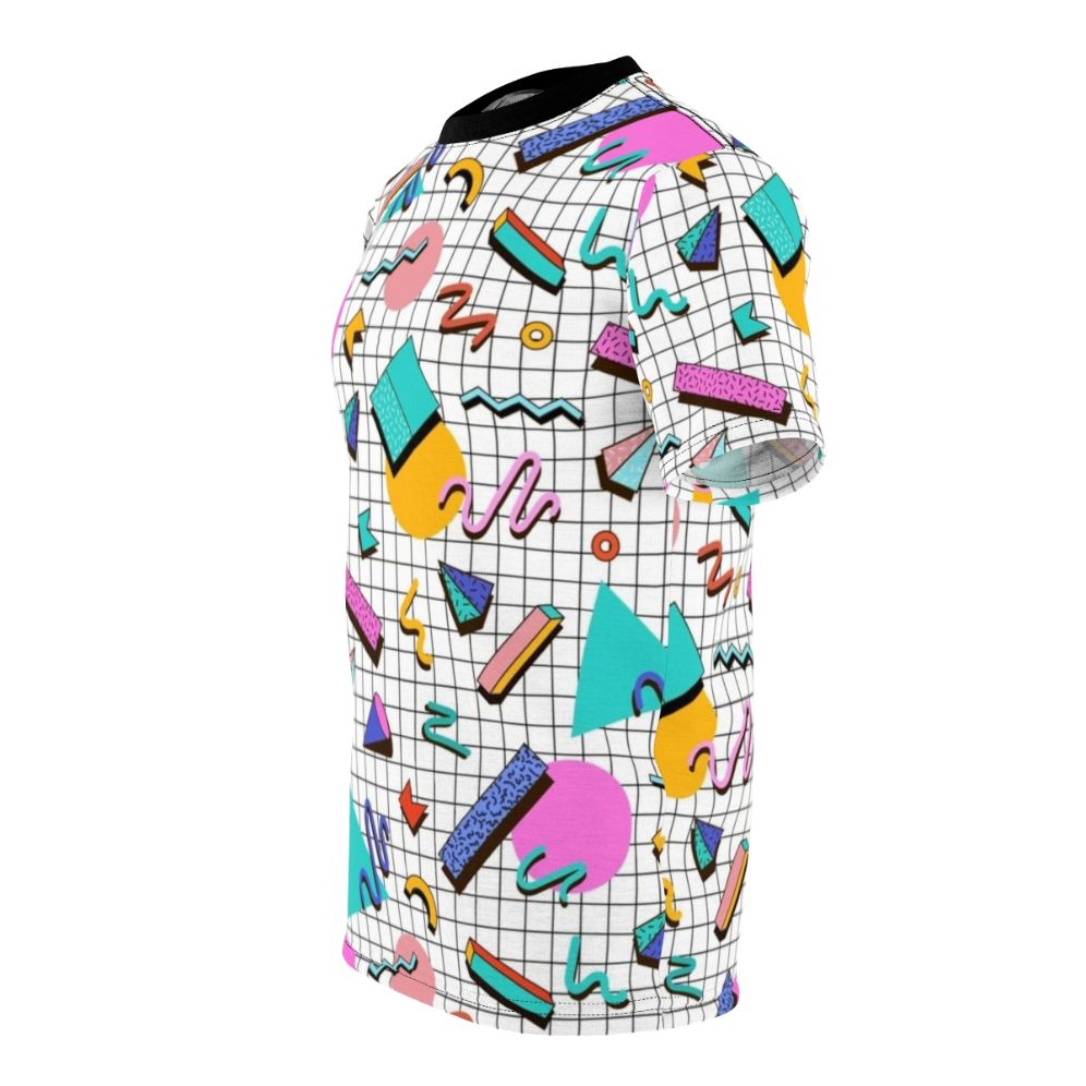 Colorful and vibrant 80s-inspired t-shirt featuring a funky, geometric pattern design. - men left