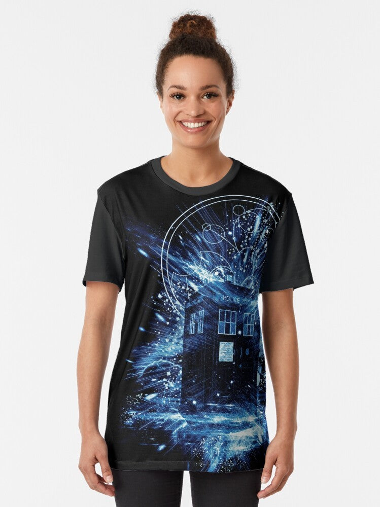 Time Storm Graphic Doctor Who T-Shirt featuring the iconic blue box from the sci-fi television series - Women