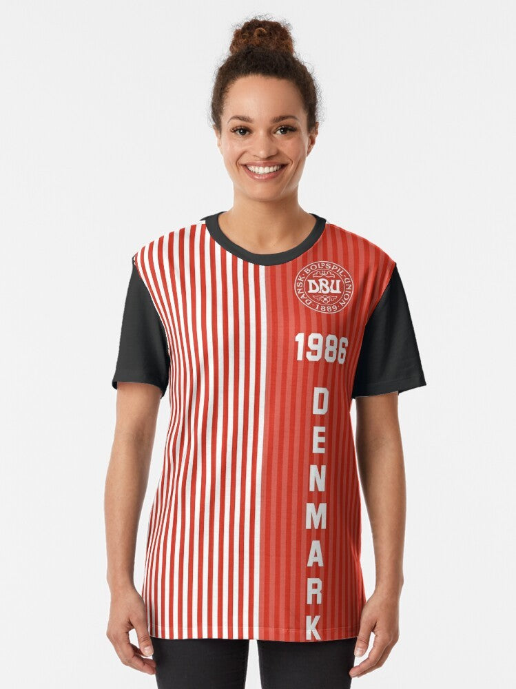 Retro Denmark 1986 World Cup Football Graphic T-Shirt - Women