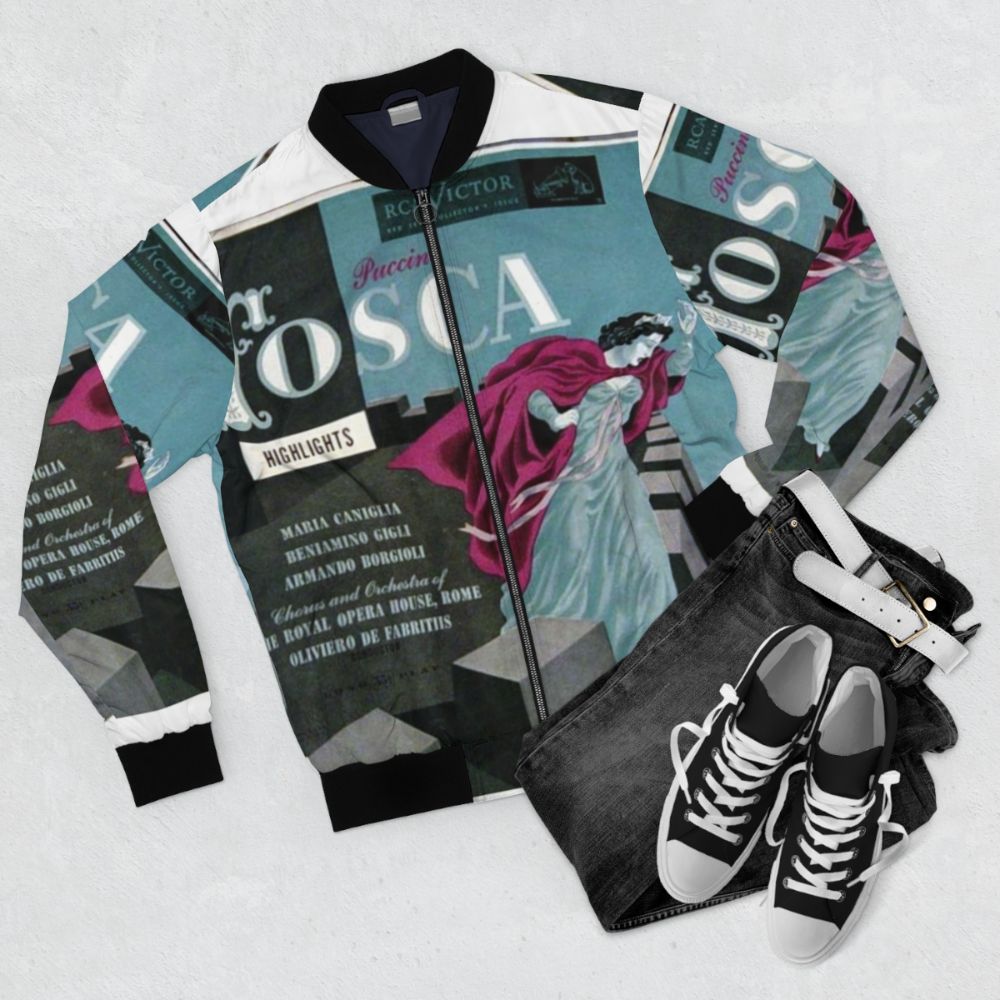 Tosca Opera Illustration Highlights Bomber Jacket - Flat lay