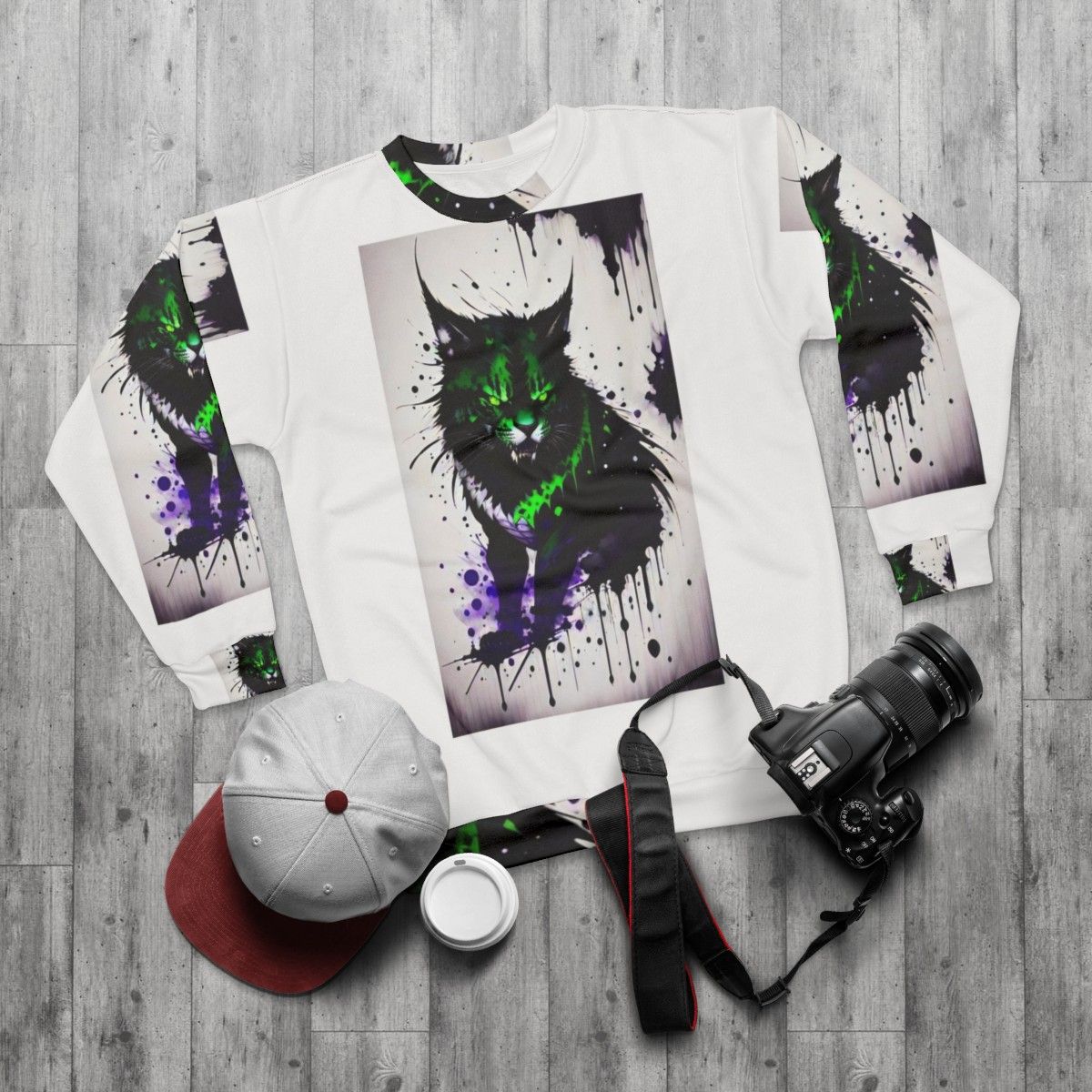 Mythical Monster Cat Sweatshirt - flat lay