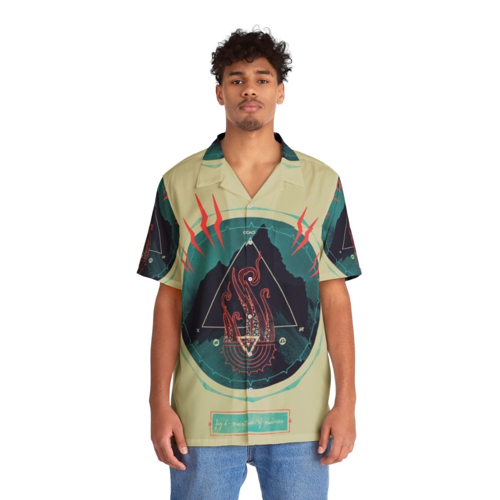 Lovecraft-Inspired Mountain of Madness Hawaiian Shirt with abstract occult symbols - People Front