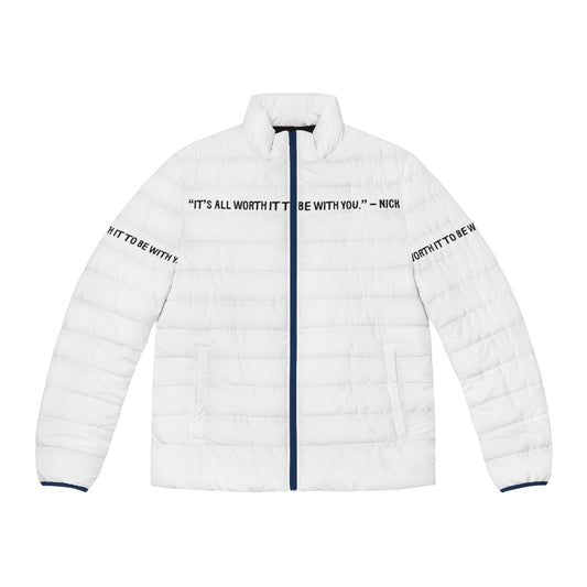 Heartstopper-inspired puffer jacket with graphic design