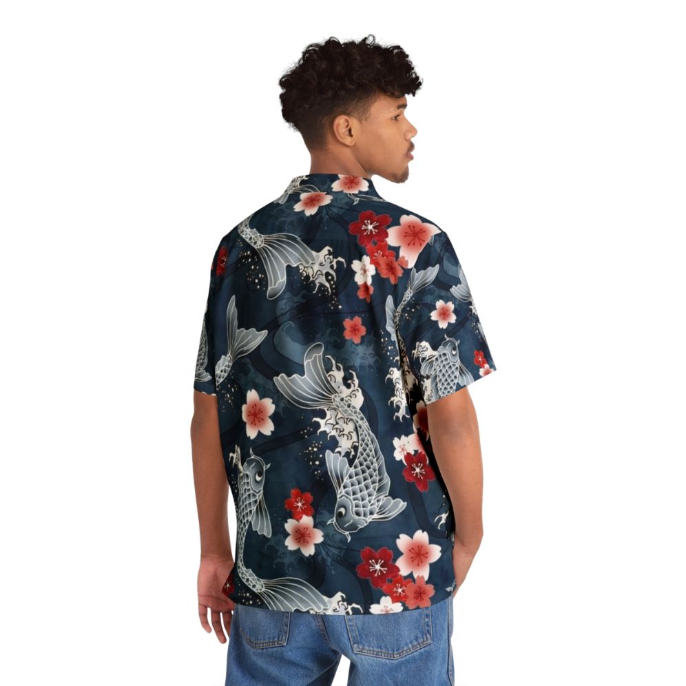 Koi and sakura blossom Hawaiian shirt in a watercolor design - People Back