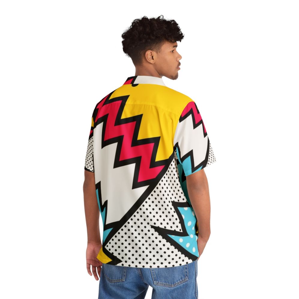 Colorful 80s-inspired zigzag pattern Hawaiian shirt - Flat lay