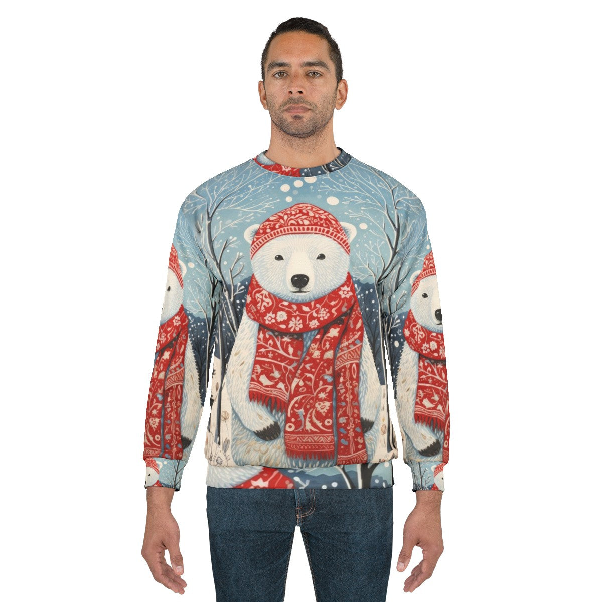 Vintage Christmas White Bear Winter Artwork Sweatshirt - men