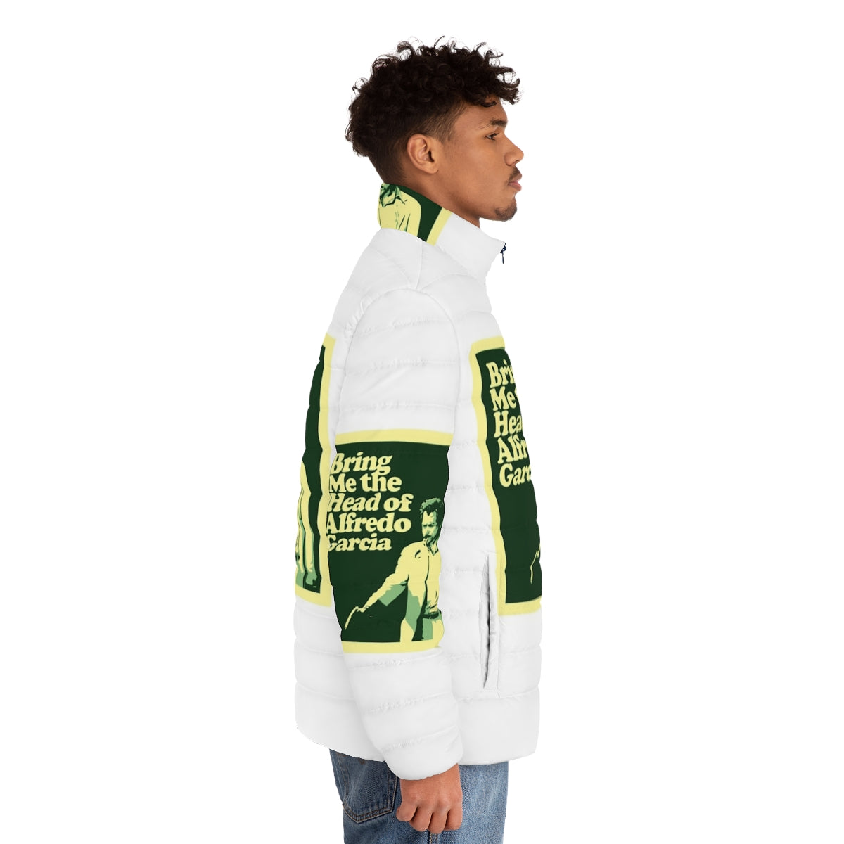 Alfredo Garcia Puffer Jacket featuring iconic 70s movie imagery - men side right