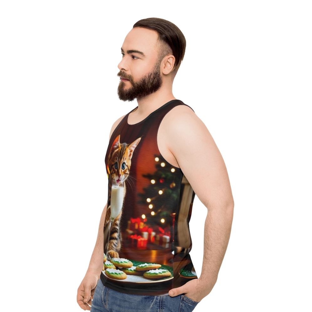 Santa's Secret Helper Unisex Christmas Cat Tank Top - men side