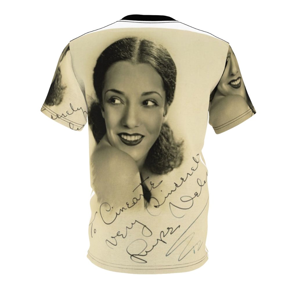 Vintage T-shirt featuring a signed portrait of classic movie star Lupe Velez - Back