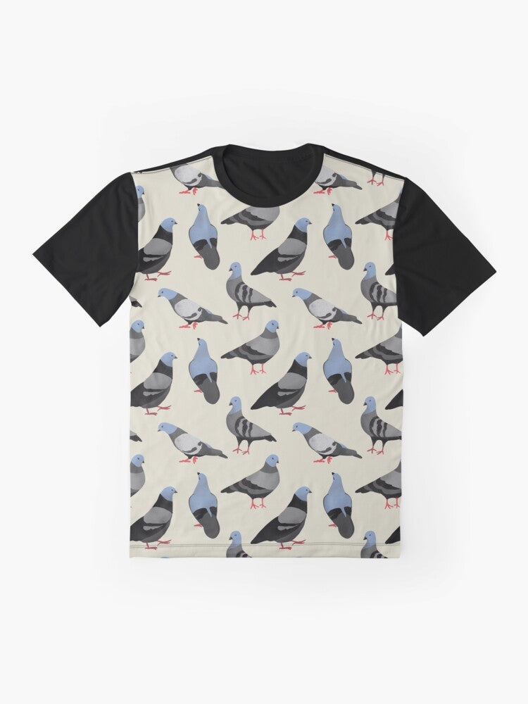 Colorful graphic design of pigeons on a t-shirt for animal lovers - Flat lay