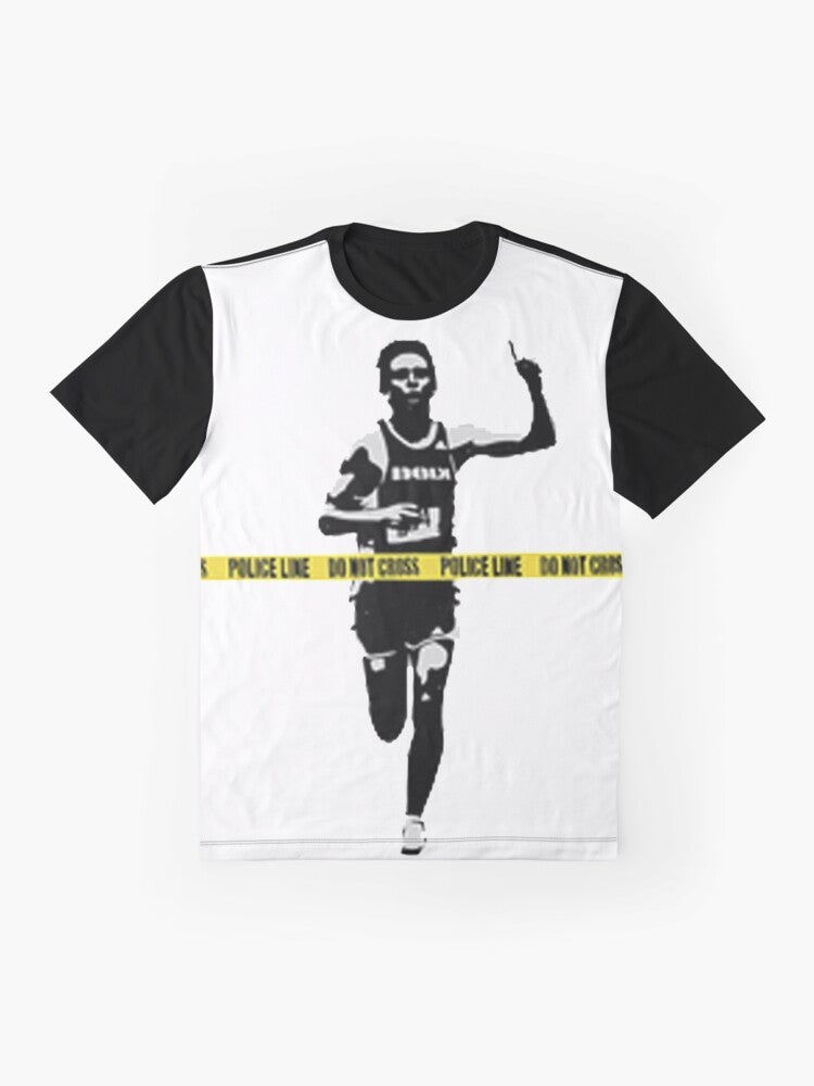 Banksy Marathon Runner Police Line Graphic T-Shirt - Flat lay