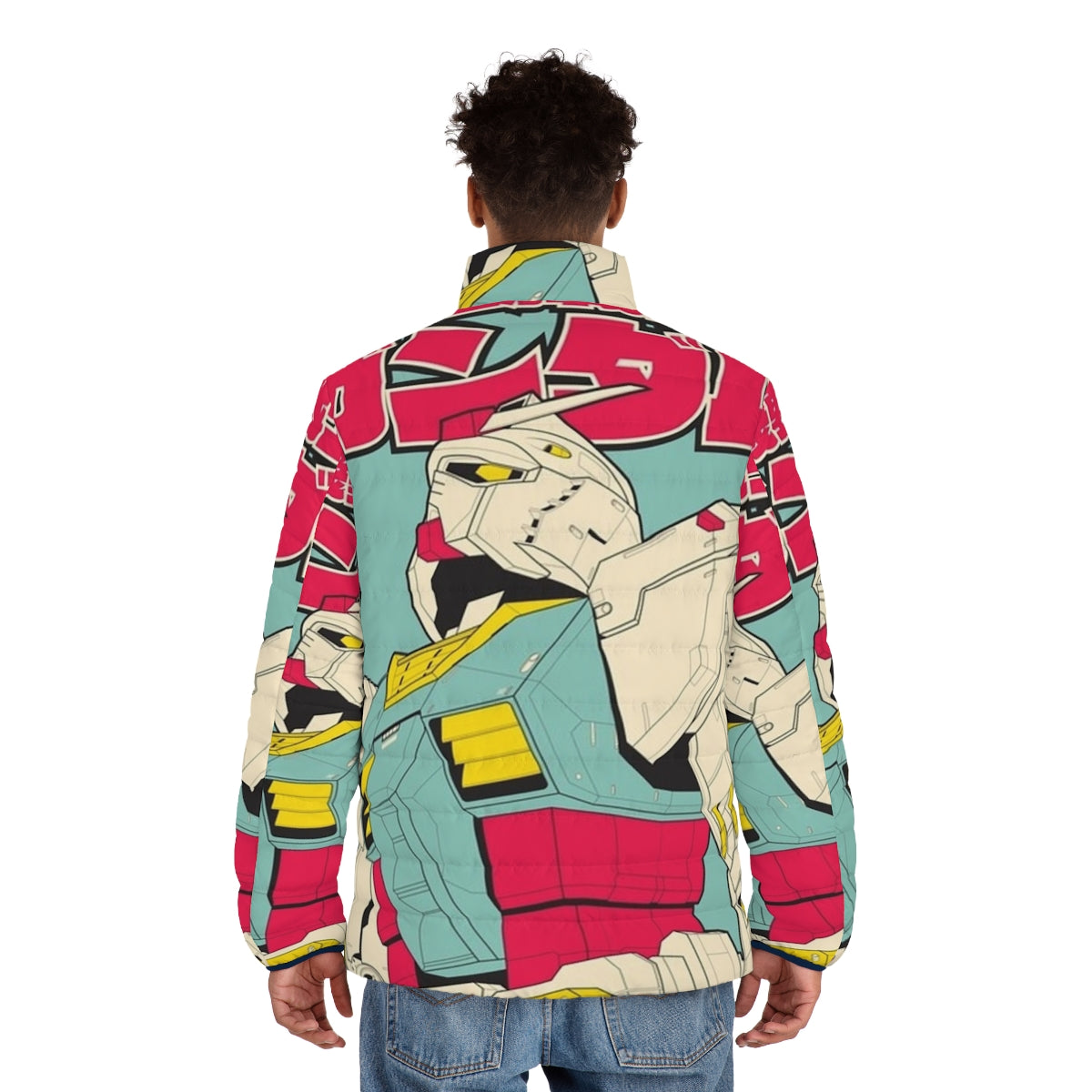 Gundam-Inspired Puffer Jacket, Anime-Style Mecha Fashion - men back