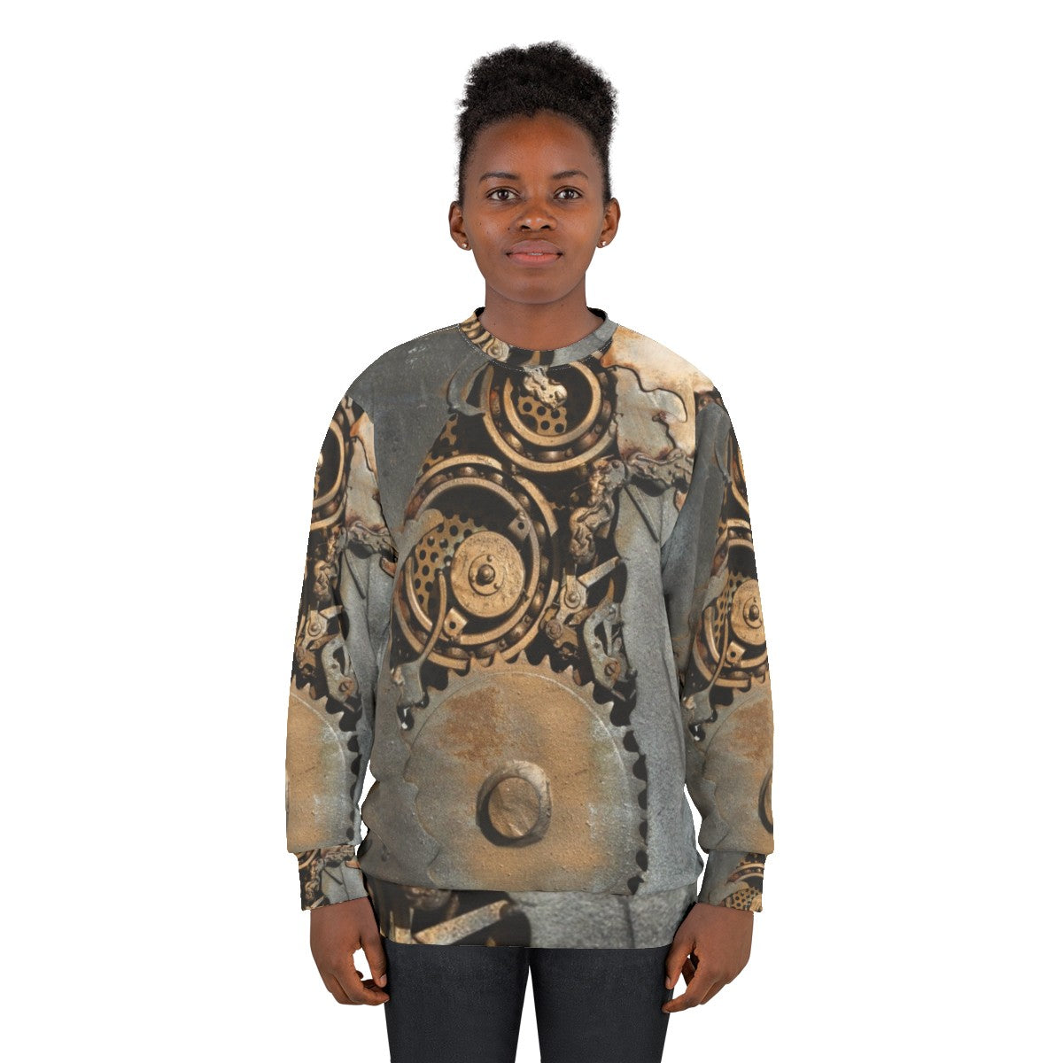 Steampunk Gears Sweatshirt featuring rusty metal cogs and sprockets - women