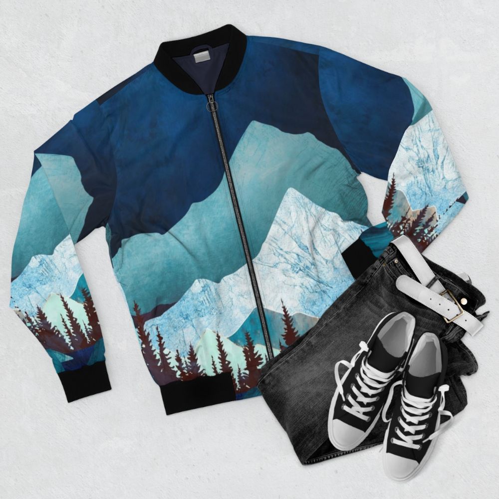 Moon Bay Bomber Jacket with nature-inspired abstract design - Flat lay