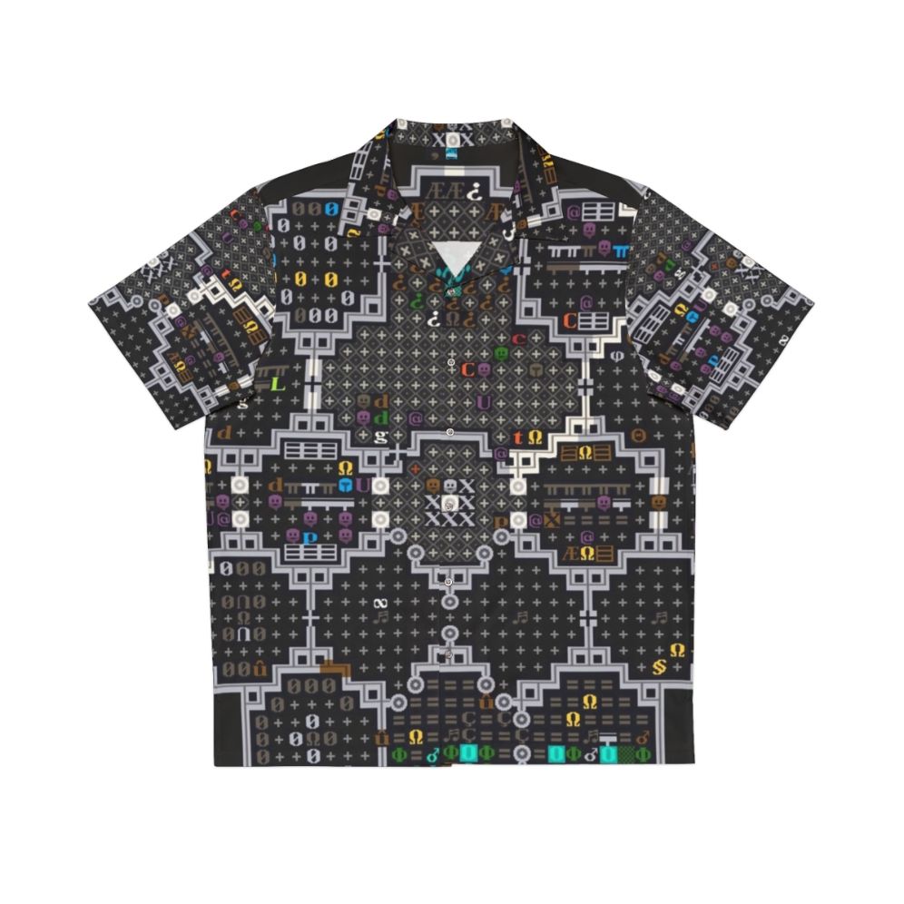 Dwarf Fortress inspired pixel art Hawaiian shirt