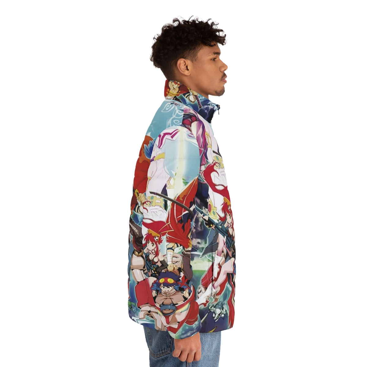 Tengen Toppa Gurren Lagann Anime Puffer Jacket featuring Kamina, Yoko, and Nia - men side right