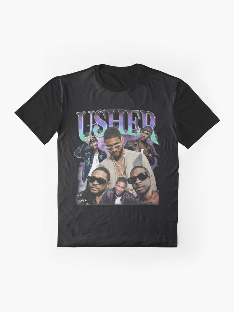 Usher Retro Graphic T-Shirt, featuring an iconic image of the R&B singer Usher - Flat lay