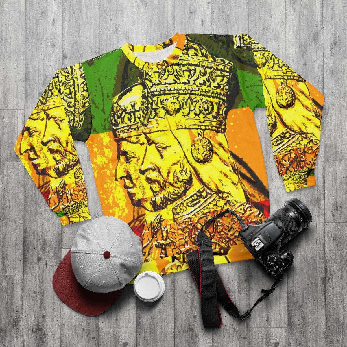 Haile Selassie and Empress Menen Rastafarian Sweatshirt - flat lay