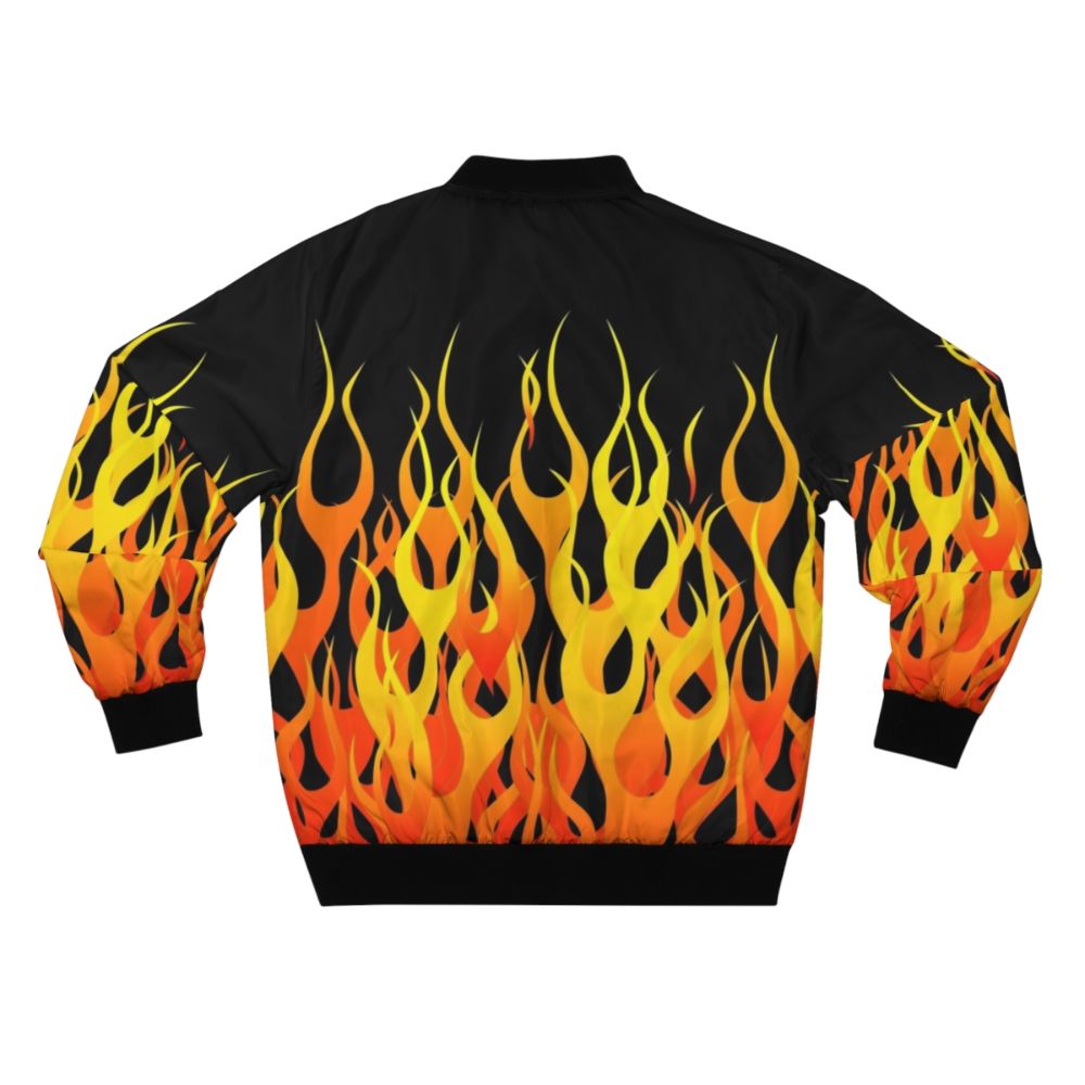 Blazing Racing Flames Bomber Jacket with Realistic Car Racing Design - Back