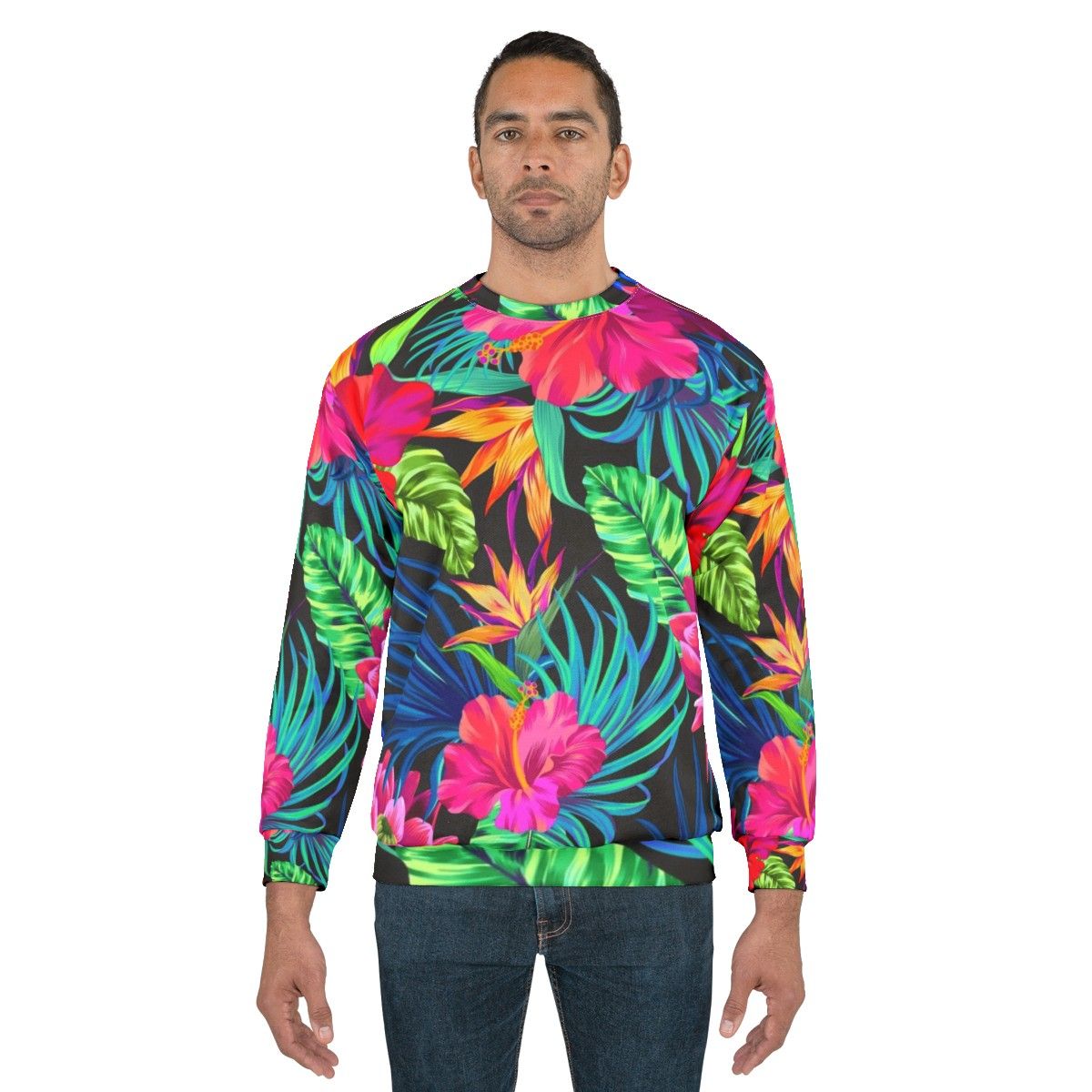 Tropical hibiscus floral pattern sweatshirt - men