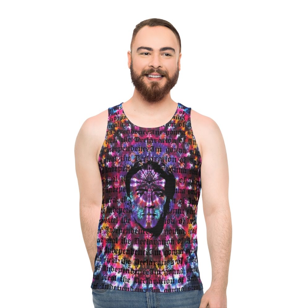 Unisex tie dye tank top with Nicolas Cage third eye design - men