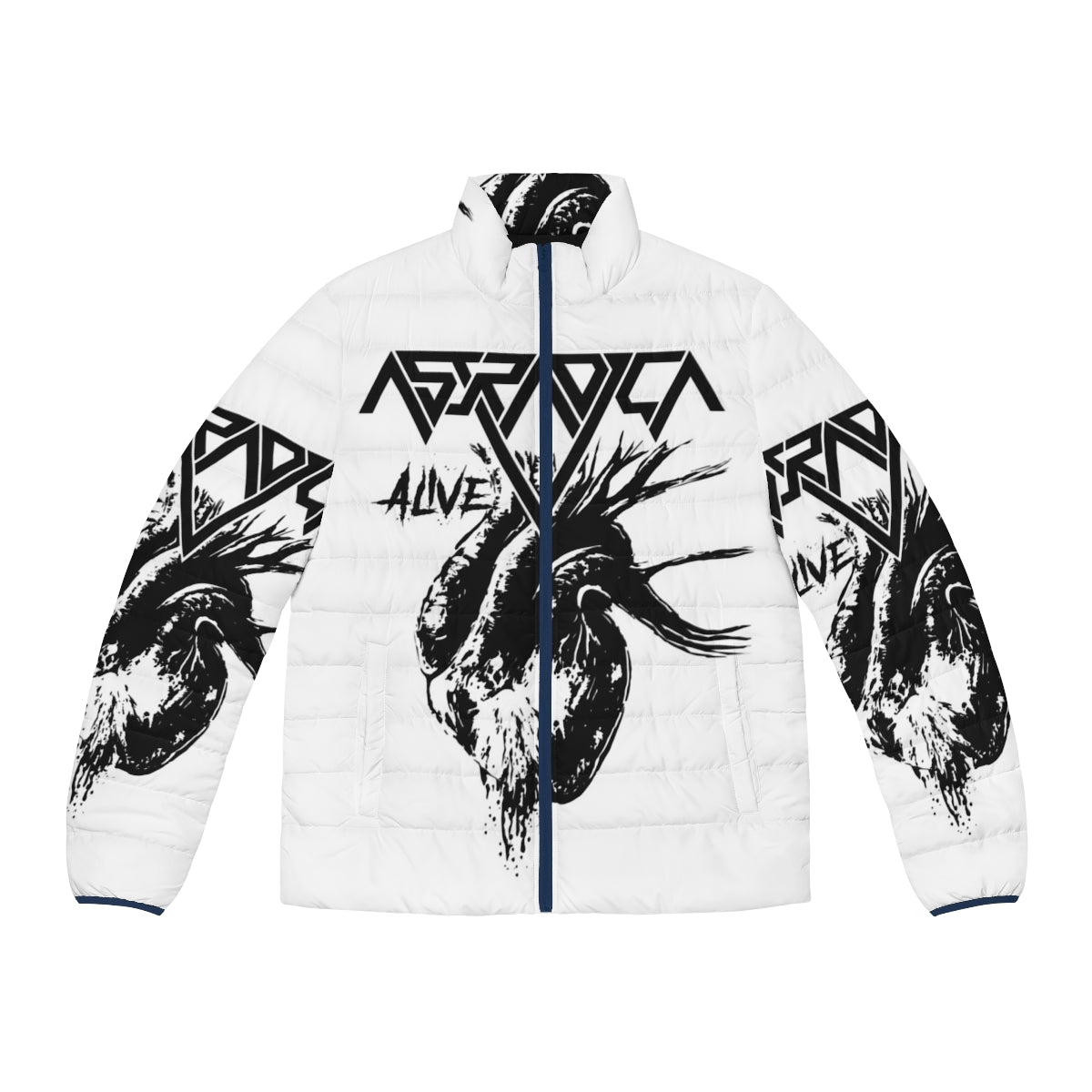 Astradica Bleeding Heart Vintage Puffer Jacket - Hardrock and Thrash Metal Band Apparel