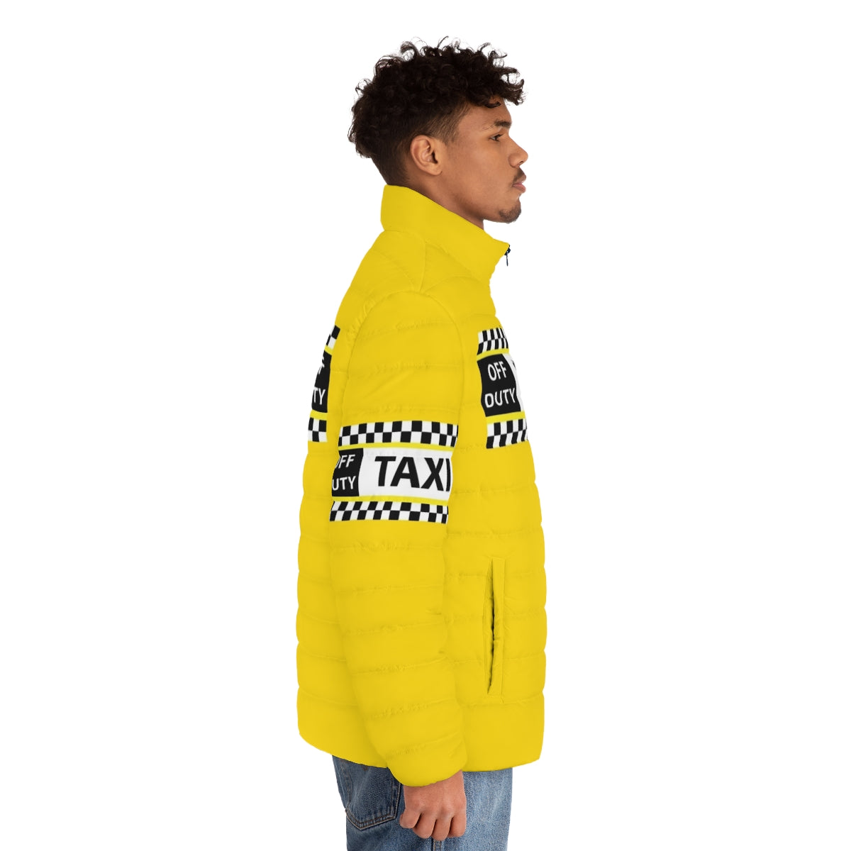 New York yellow taxi cab puffer jacket with checkered pattern - men side right