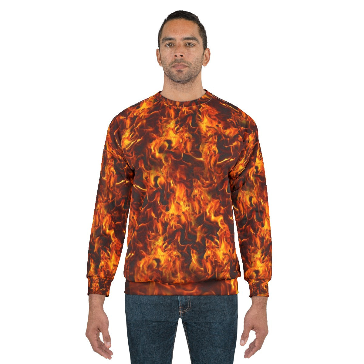 Fiery pattern sweatshirt with flames design - men